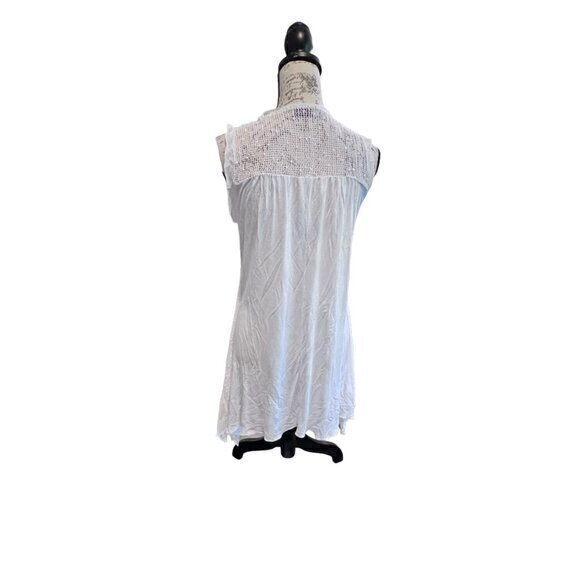 Le Moda White Sleeveless Tunic Sequined Lace Floral Hem Preppy Cottage Coastal L - Picture 2 of 14